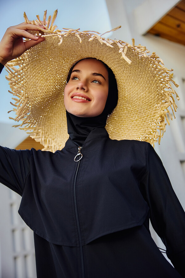 Fringe Detailed Straw Beach Hat RS- Beige - Thumbnail