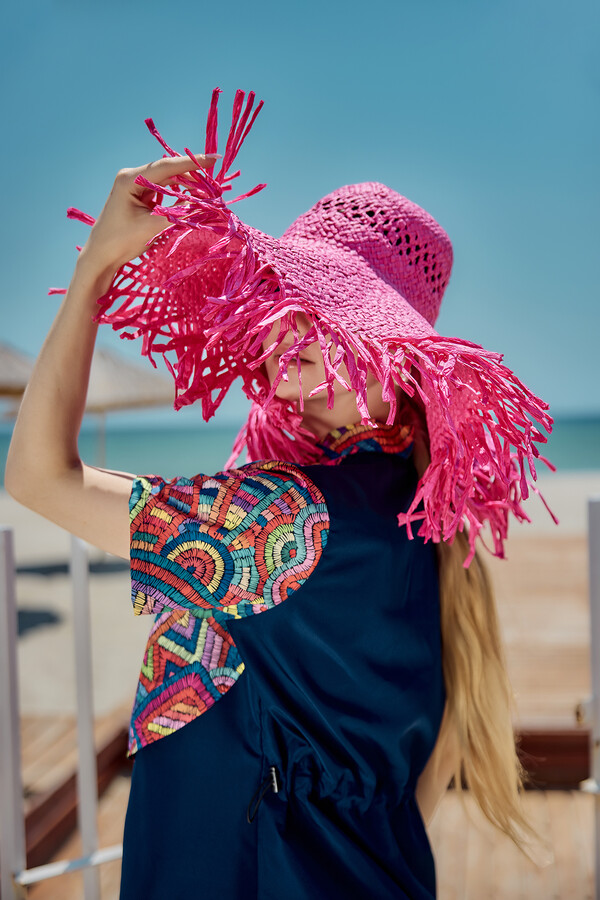 Fringe Detailed Straw Beach Hat - Thumbnail