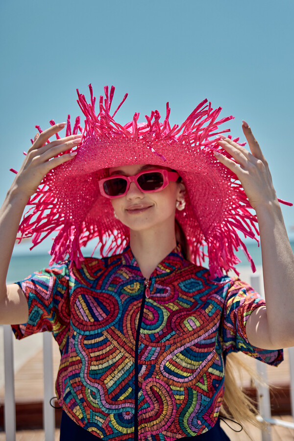 Fringe Detailed Straw Beach Hat - Thumbnail