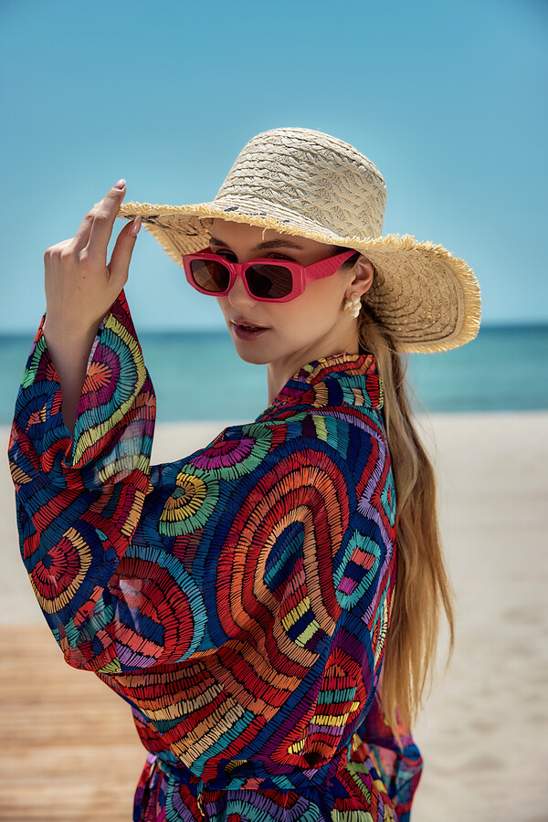 Fringe Detailed Straw Hat with Embroidery Accessory - Thumbnail
