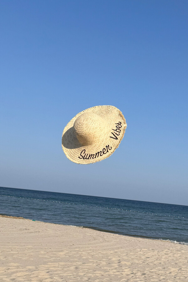 Fringe Detailed Straw Hat with Embroidery Accessory - Thumbnail
