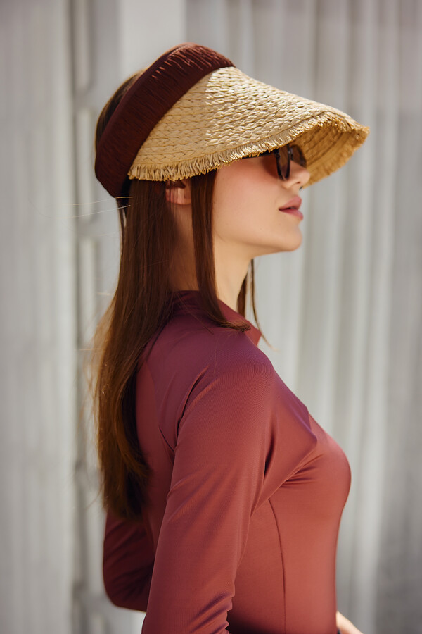 Fringe Detailed Visor Straw Hat Sun Protection Accessory - Thumbnail