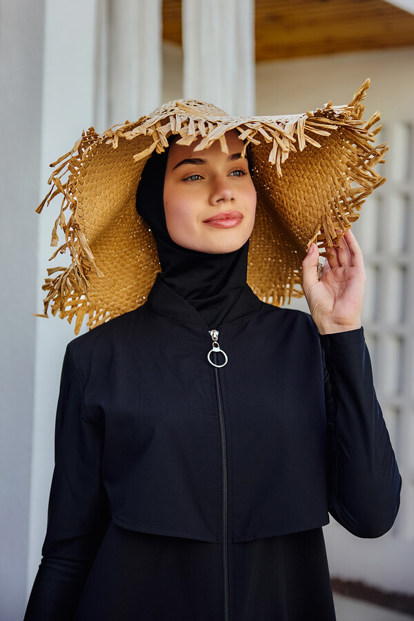 Fringe Detailed Woven Beach Hat - Thumbnail