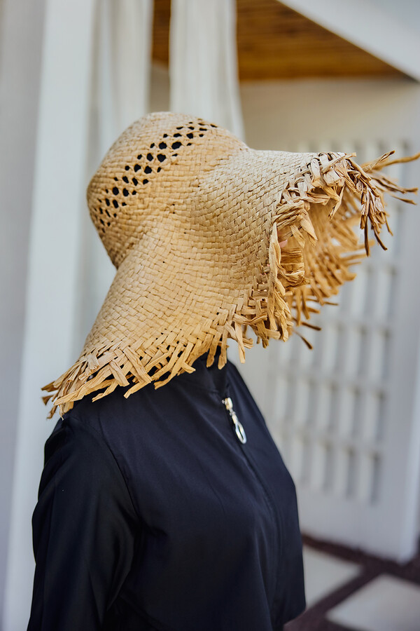 Fringe Detailed Woven Beach Hat - Thumbnail