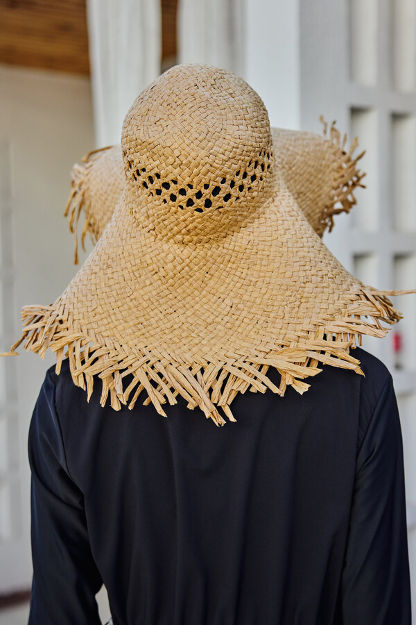 Fringe Detailed Woven Beach Hat - Thumbnail