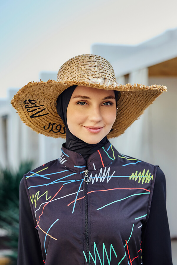 Fringe Detailed Woven Straw Hat Accessory RS - Thumbnail