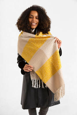 Remsa - Fringe Textured Scarf Shawl 45X200 cm 1284 Saffron