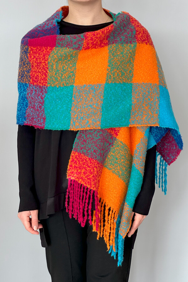 Fringed Bouclé Scarf 42X205 cm 1256 Pink - Thumbnail