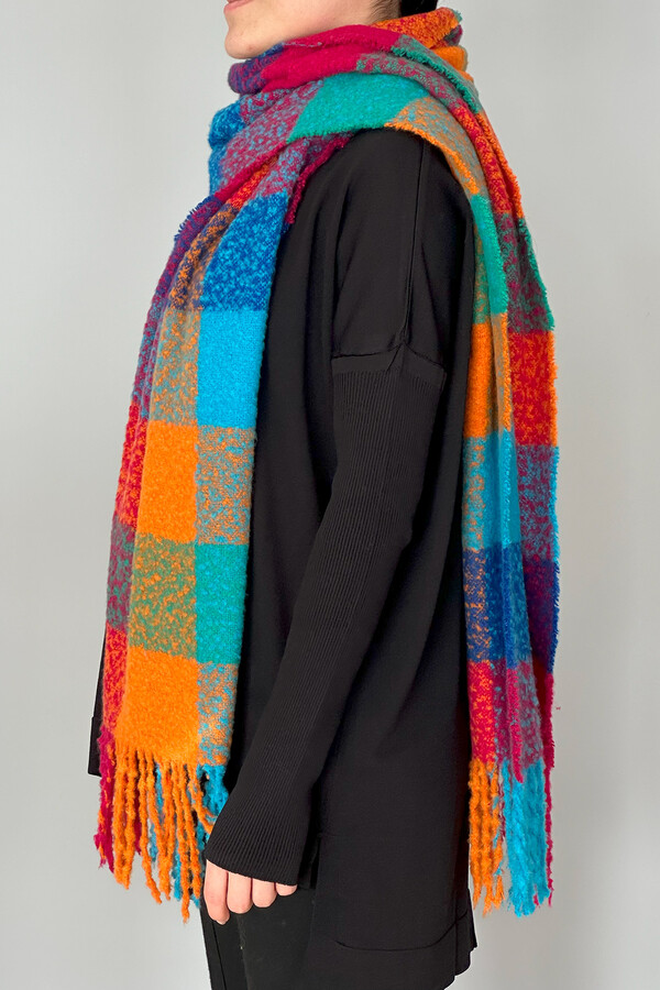 Fringed Bouclé Scarf 42X205 cm 1256 Pink - Thumbnail