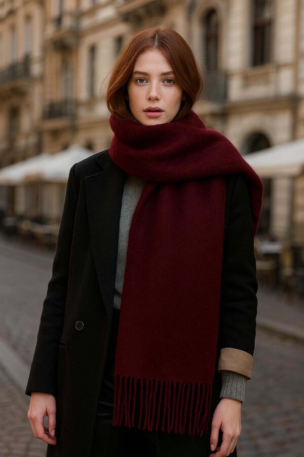 Fringed Bouclé Scarf Shawl 45x200 cm 1285 Burgundy - Thumbnail