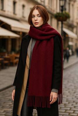 Remsa - Fringed Bouclé Scarf Shawl 45x200 cm 1285 Burgundy (1)