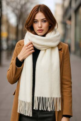 Remsa - Fringed Bouclé Scarf Shawl 45X200 cm Ecru 1285