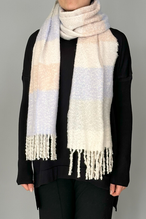 Fringed Bouclé Scarf 48X210 cm 1249 Lilac - Thumbnail