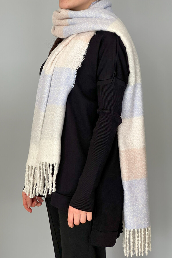 Fringed Bouclé Scarf 48X210 cm 1249 Lilac - Thumbnail