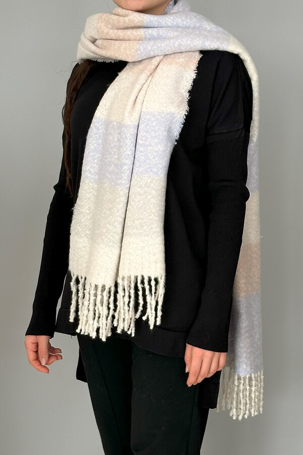 Fringed Bouclé Scarf 48X210 cm 1249 Lilac - Thumbnail
