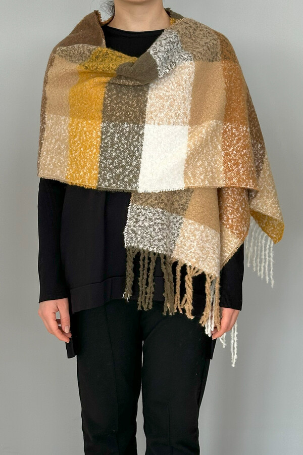 Fringed Bouclé Scarf 42X205 cm 1292 Yellow - Thumbnail