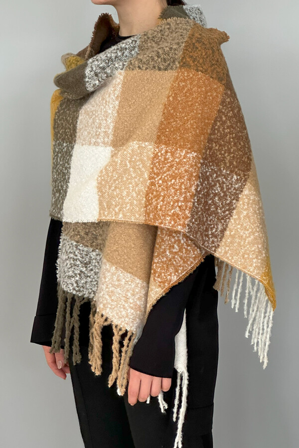 Fringed Bouclé Scarf 42X205 cm 1292 Yellow - Thumbnail