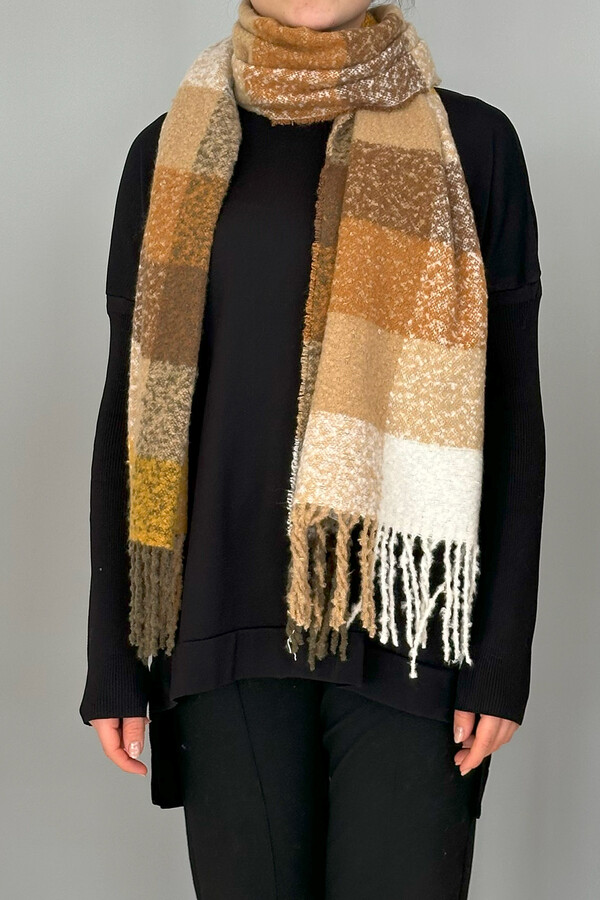 Fringed Bouclé Scarf 42X205 cm 1292 Yellow - Thumbnail