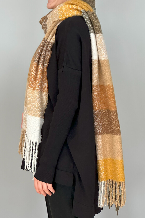 Fringed Bouclé Scarf 42X205 cm 1292 Yellow - Thumbnail
