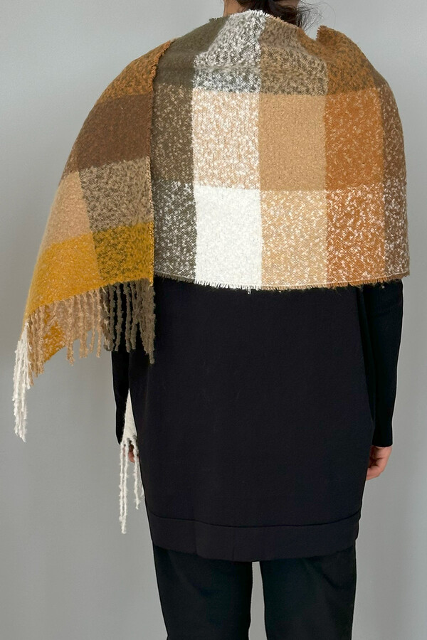 Fringed Bouclé Scarf 42X205 cm 1292 Yellow - Thumbnail
