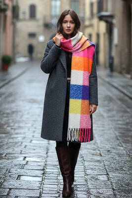 Remsa - Fringed Boucle Scarf Shawl 40x210 cm 1256 Fuchsia (1)