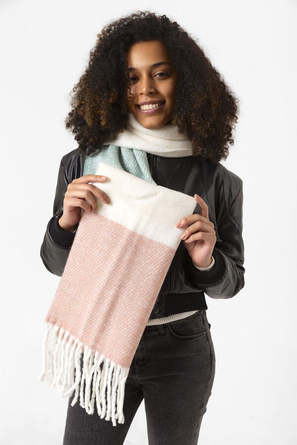 Fringed Bouclé Scarf Shawl 40x210 cm 1290 Powder Pink - Thumbnail