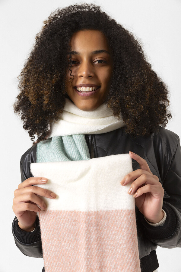 Fringed Bouclé Scarf Shawl 40x210 cm 1290 Powder Pink - Thumbnail