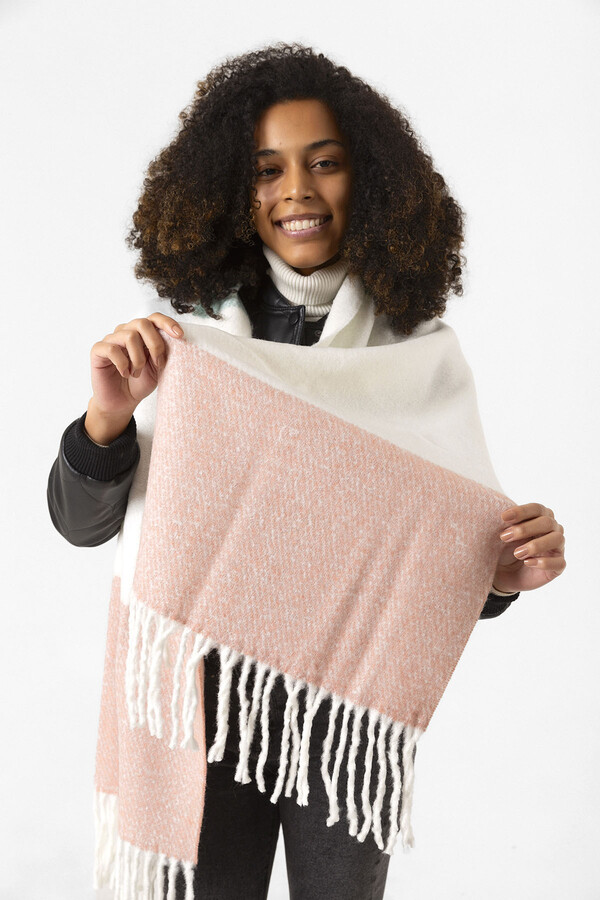 Fringed Bouclé Scarf Shawl 40x210 cm 1290 Powder Pink - Thumbnail