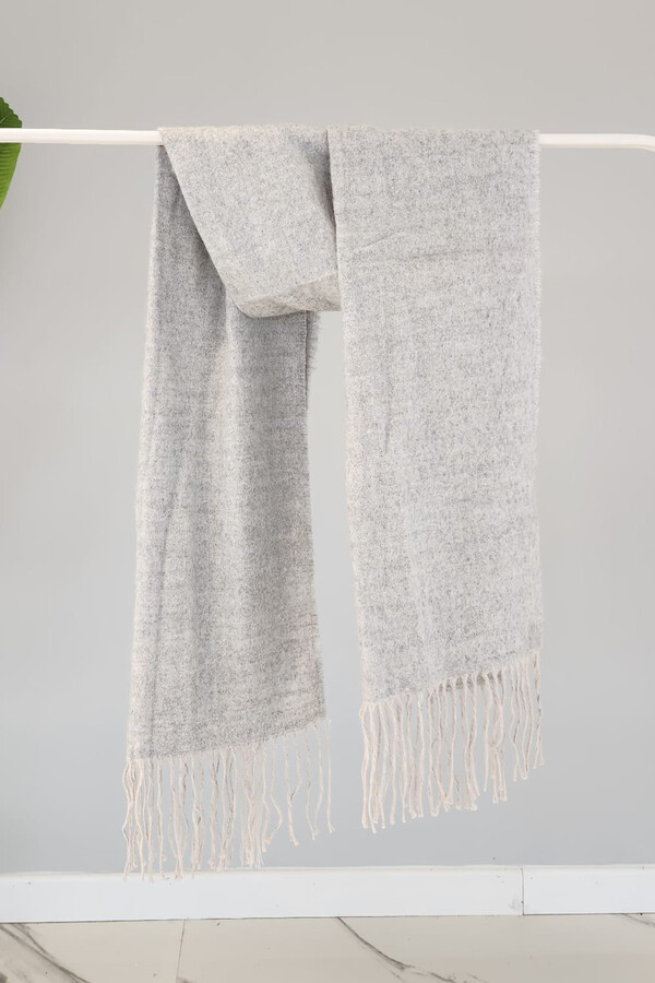 Fringed Bouclé Scarf Shawl 45X200 cm Grey 1285 - Thumbnail