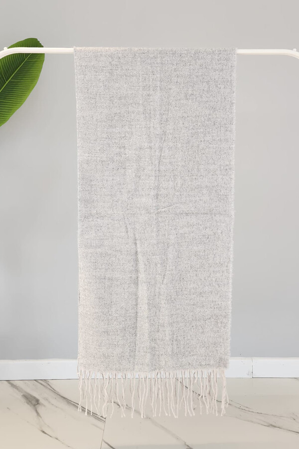 Fringed Bouclé Scarf Shawl 45X200 cm Grey 1285 - Thumbnail
