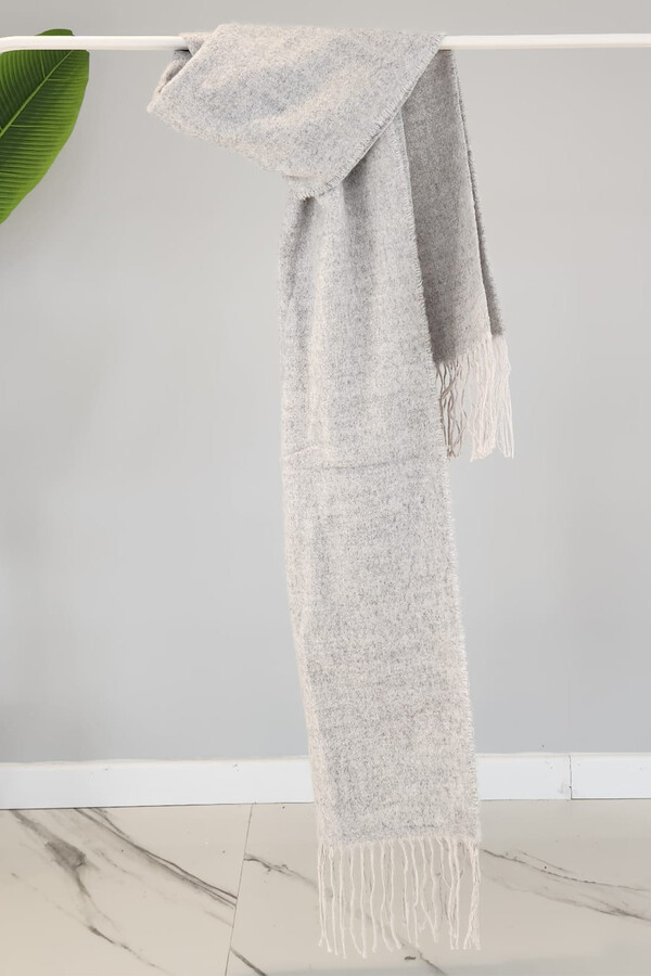 Fringed Bouclé Scarf Shawl 45X200 cm Grey 1285 - Thumbnail