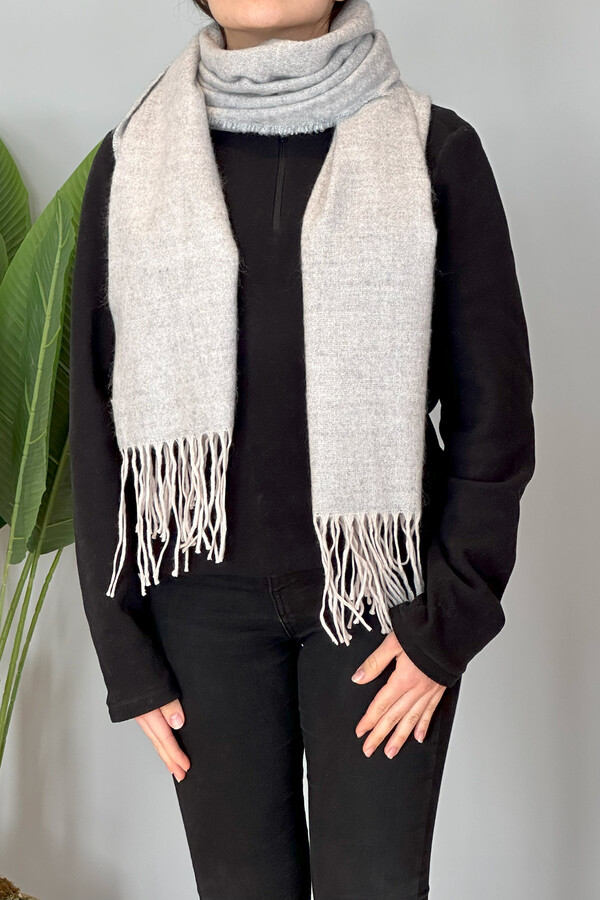 Fringed Bouclé Scarf Shawl 45X200 cm Grey 1285 - Thumbnail