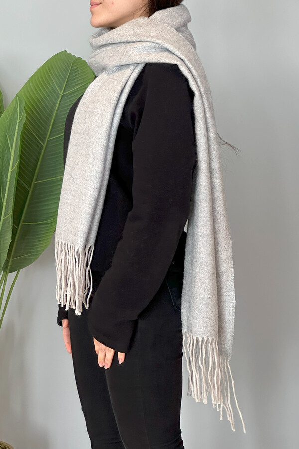 Fringed Bouclé Scarf Shawl 45X200 cm Grey 1285 - Thumbnail