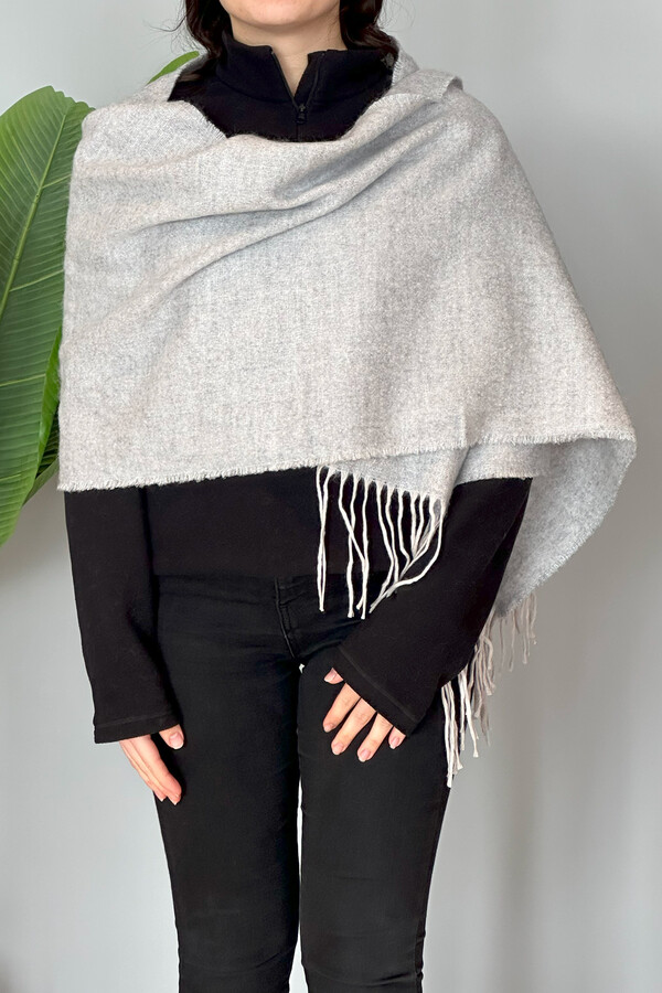 Fringed Bouclé Scarf Shawl 45X200 cm Grey 1285 - Thumbnail