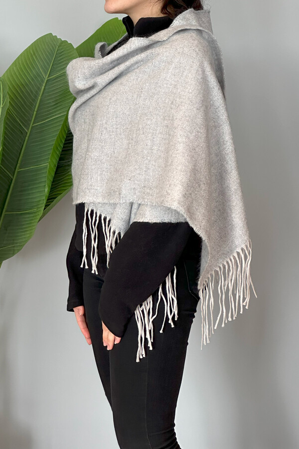 Fringed Bouclé Scarf Shawl 45X200 cm Grey 1285 - Thumbnail