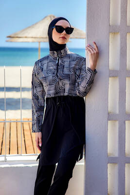 Remsa - Front Flap Full Coverage Modest Swimsuit Black08 R5208 Labire Remsa - Front Flap Full Coverage Modest Swimsuit Black08 R5208 Labire