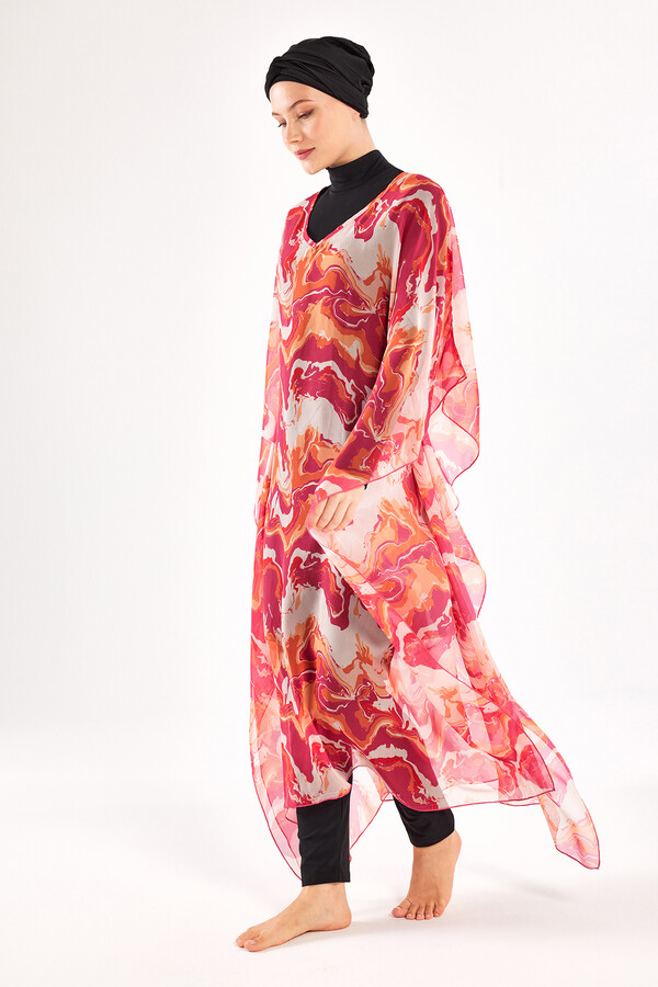 Fuchsia UV Protection Pareo Kaftan Over Swimsuit 1704 - Thumbnail