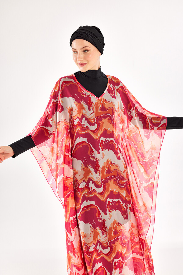 Fuchsia UV Protection Pareo Kaftan Over Swimsuit 1704 - Thumbnail