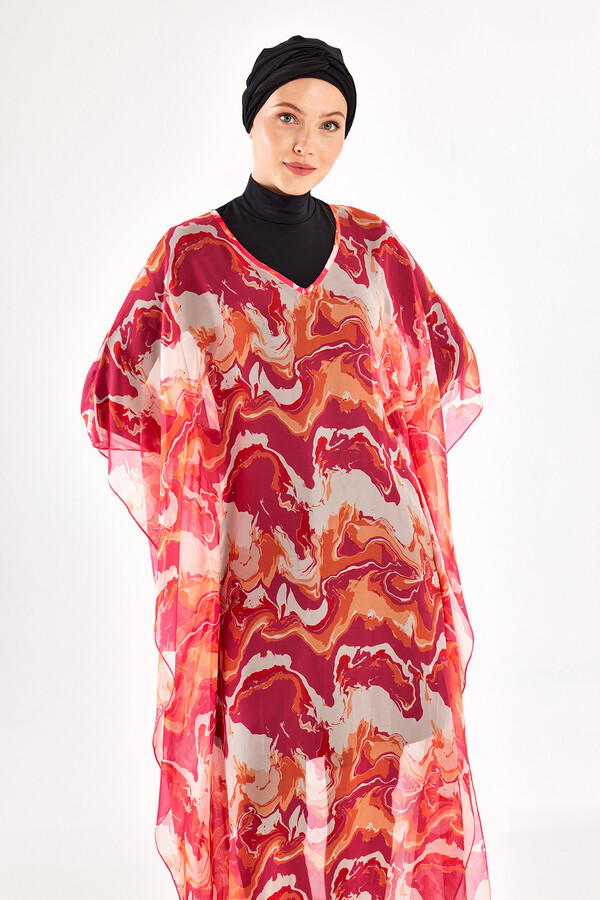 Fuchsia UV Protection Pareo Kaftan Over Swimsuit 1704 - Thumbnail