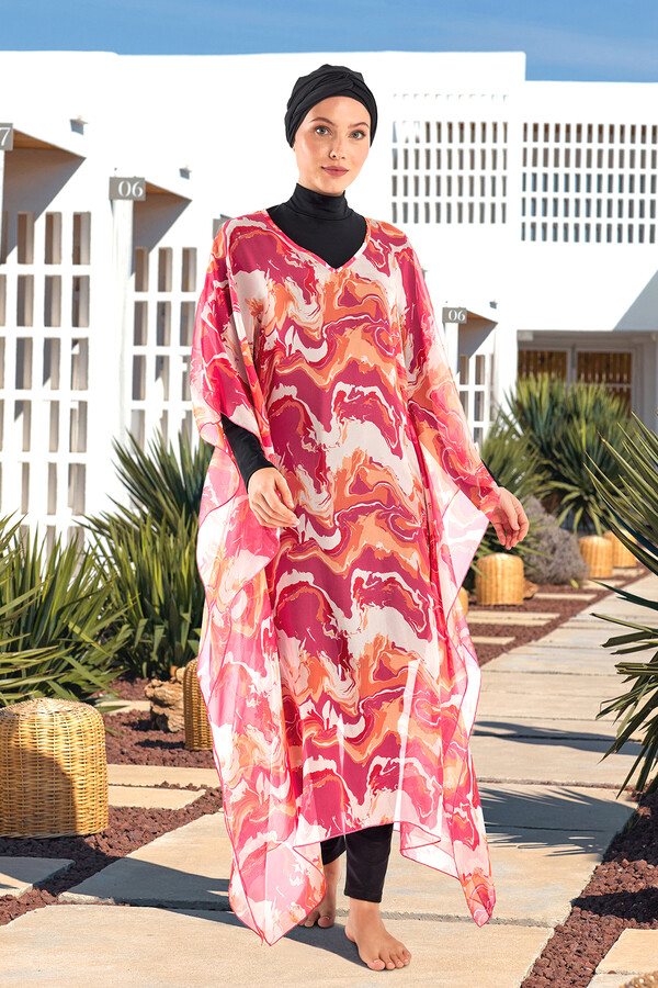 Fuchsia UV Protection Pareo Kaftan Over Swimsuit 1704 - Thumbnail