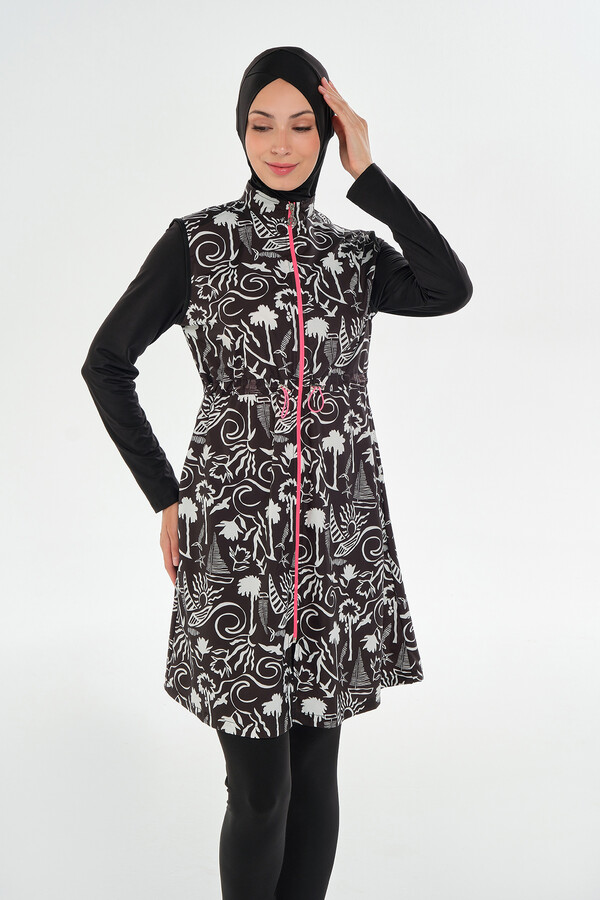 Full Cover Modest Swimsuit Set 2306 Black - Thumbnail