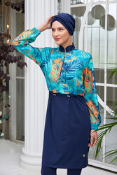 Maresiva - Full Cover Modest Swimsuit Set 2403 in Navy Blue
