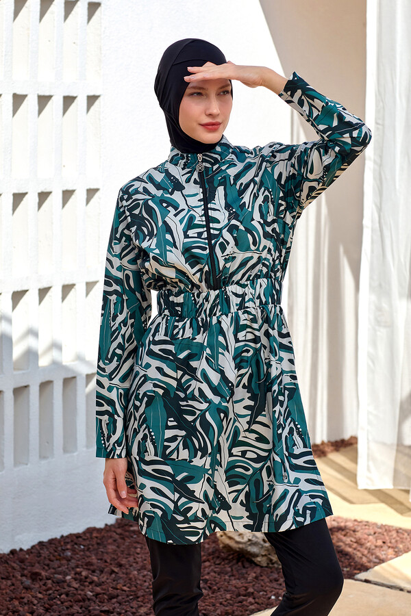Full Cover Modest Swimsuit Set 2407 Black - Thumbnail