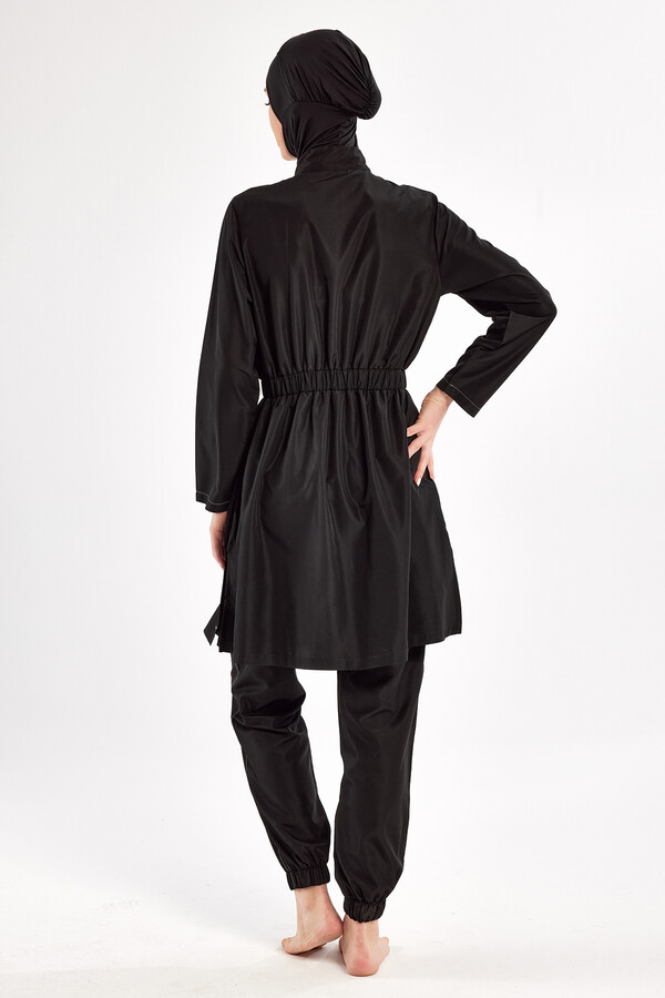 Full Cover Modest Swimsuit Set in Black 1503 - Thumbnail