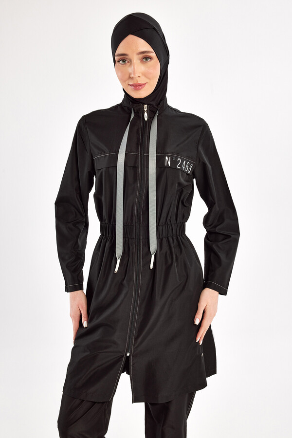 Full Cover Modest Swimsuit Set in Black 1503 - Thumbnail