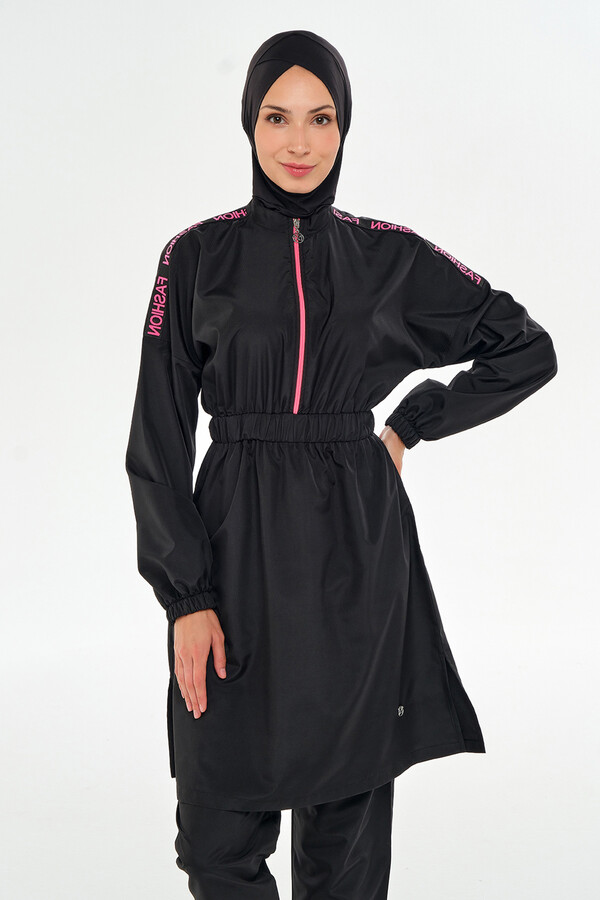 Full Cover Modest Swimsuit Set in Black - Thumbnail