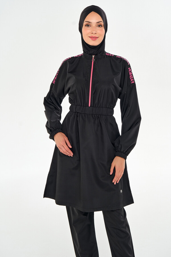 Full Cover Modest Swimsuit Set in Black - Thumbnail