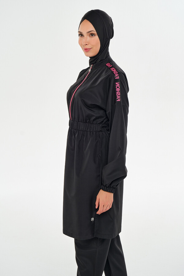 Full Cover Modest Swimsuit Set in Black - Thumbnail