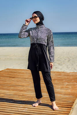 Remsa - Full-Cover Modest Swimwear Set Black Patterned Remsa Mayo (1)