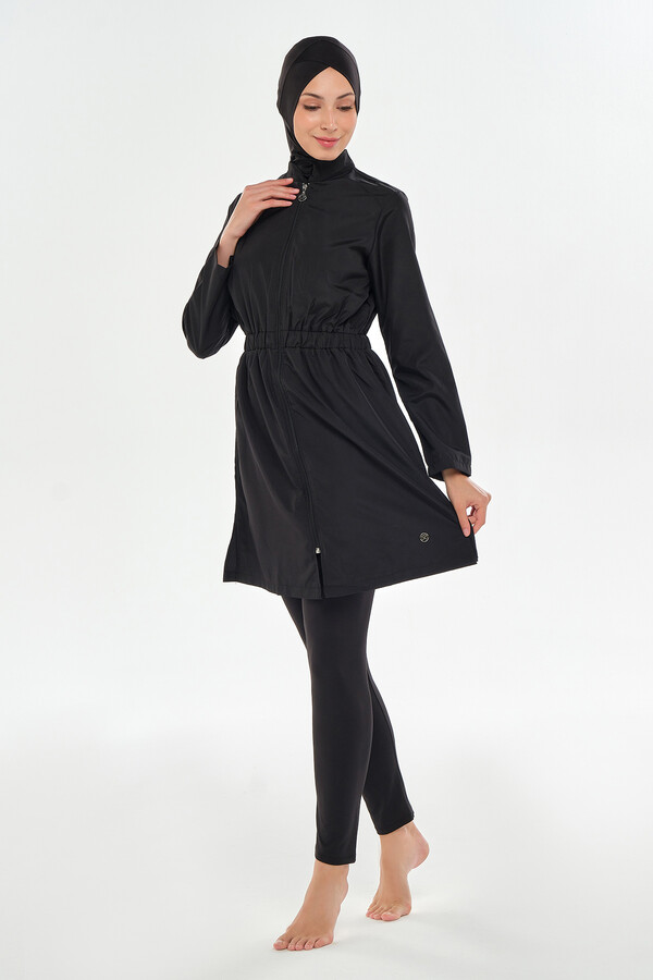 Full Cover Modest Swimwear Set 2404 in Black - Thumbnail